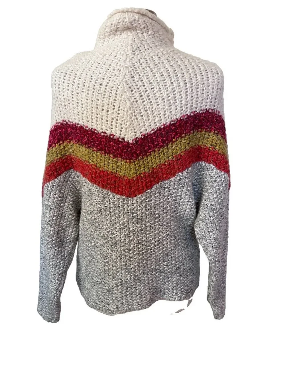 Free People Turn Around Chevron Chunky Knit Sweater Cream Grey Multicolor Small